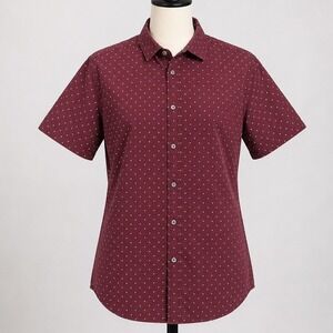 Denim & Flower Ricky Singh Mens XL Burgundy Polka Dot Short Sleeve Button Down